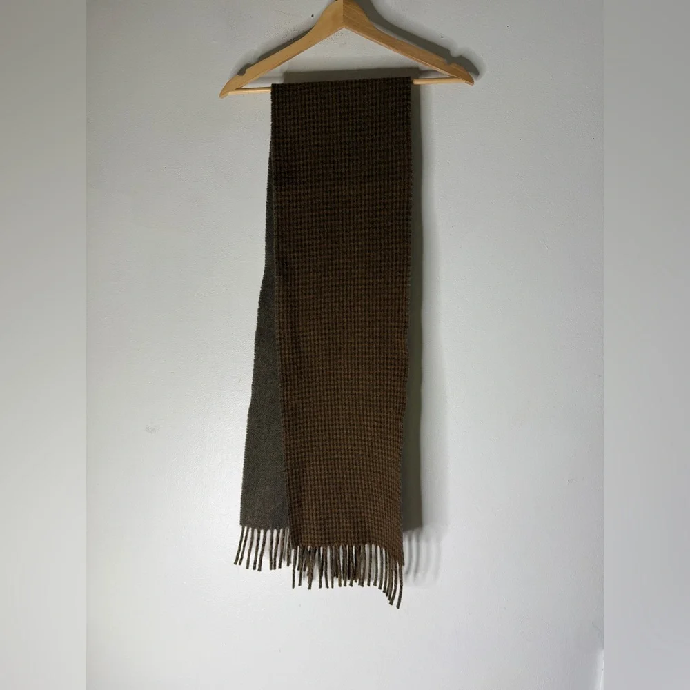 Polo Ralph Lauren Brown Check Wool Rectangle Winter Scarf Made In Italy‎